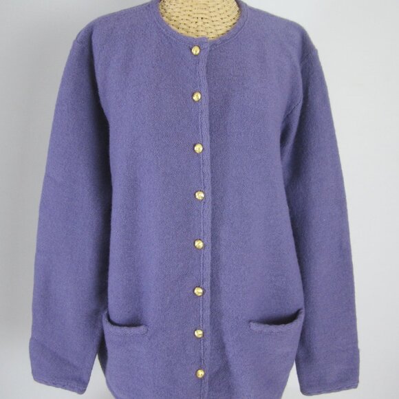 New Karen Scott II Womens 1X Lavender Purple LS Wool Cardigan Jacket Australia - Picture 1 of 10
